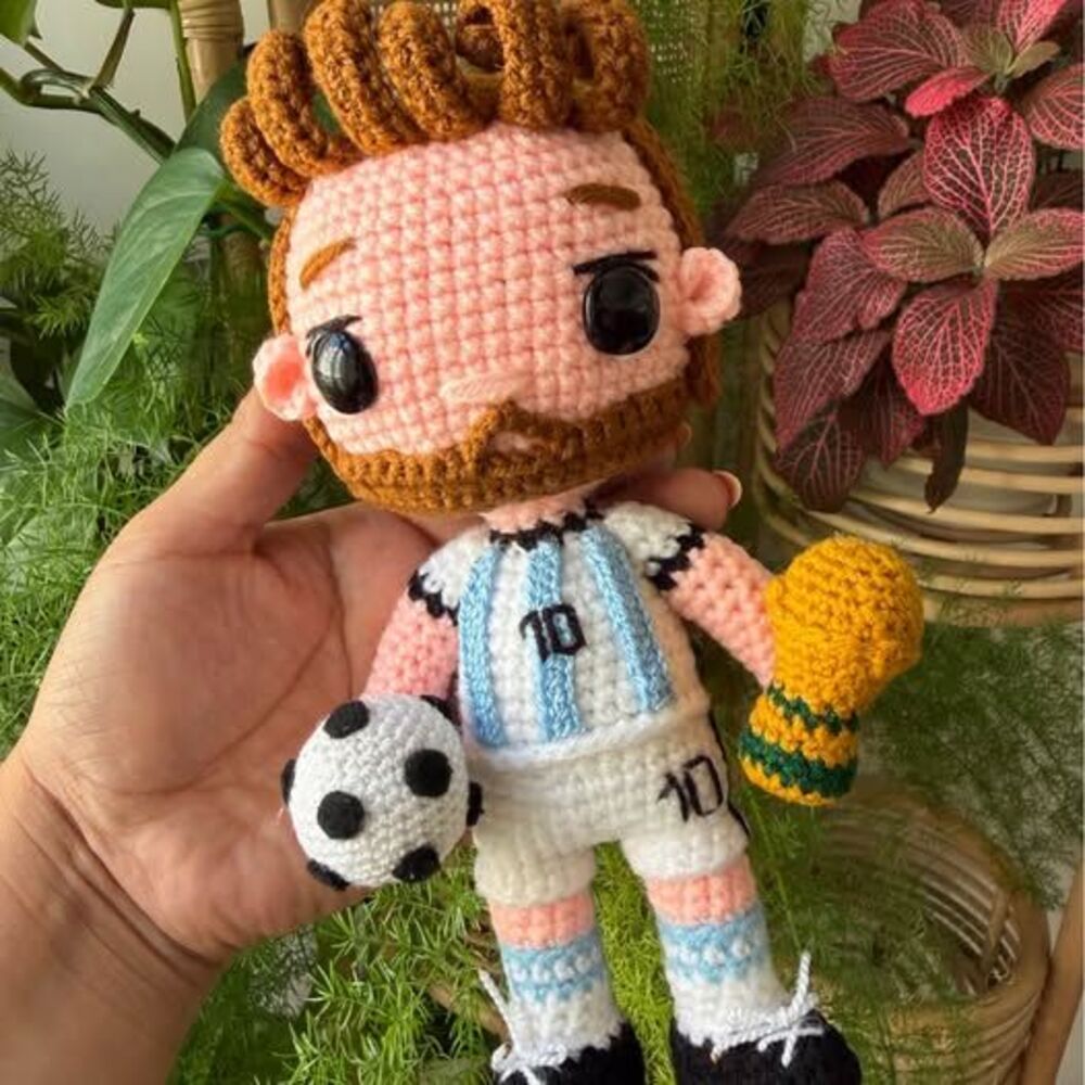 Messi Soccer Player Crochet Amigurumi Plush holding Cup Football World Cup